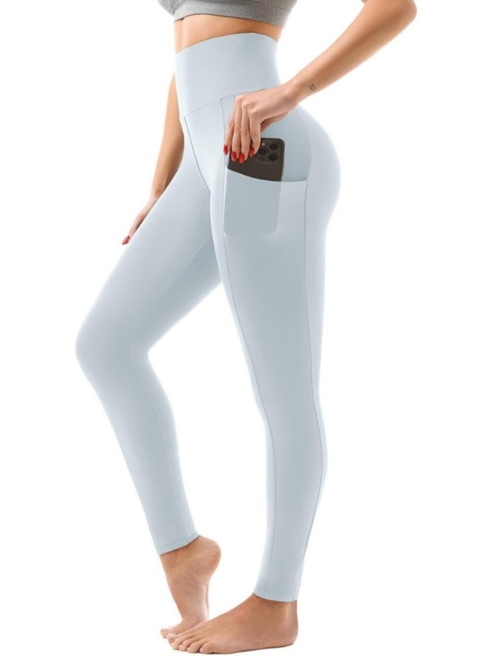 🆕Women Light Blue Full Length Buttery Stretchy Pull On High Waisted Leggings